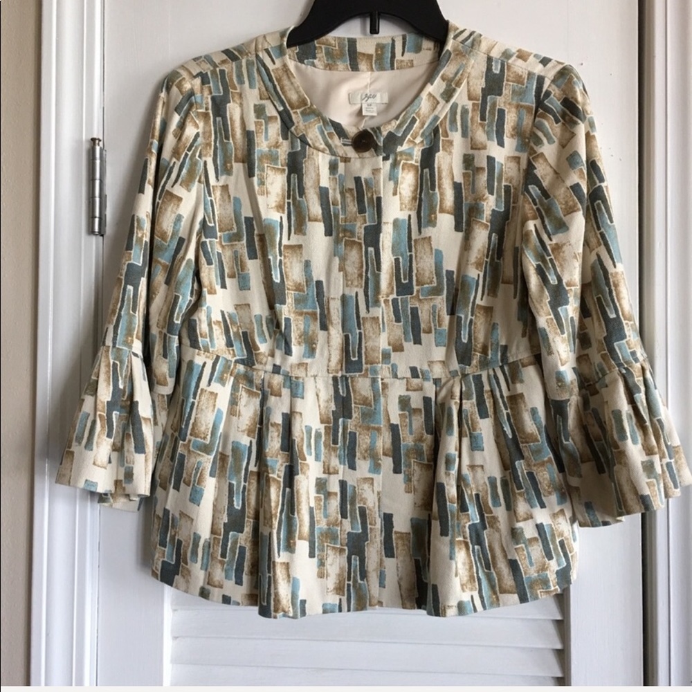 J. Jill Multicolor Silk Geometric Peplum Blazer-SP